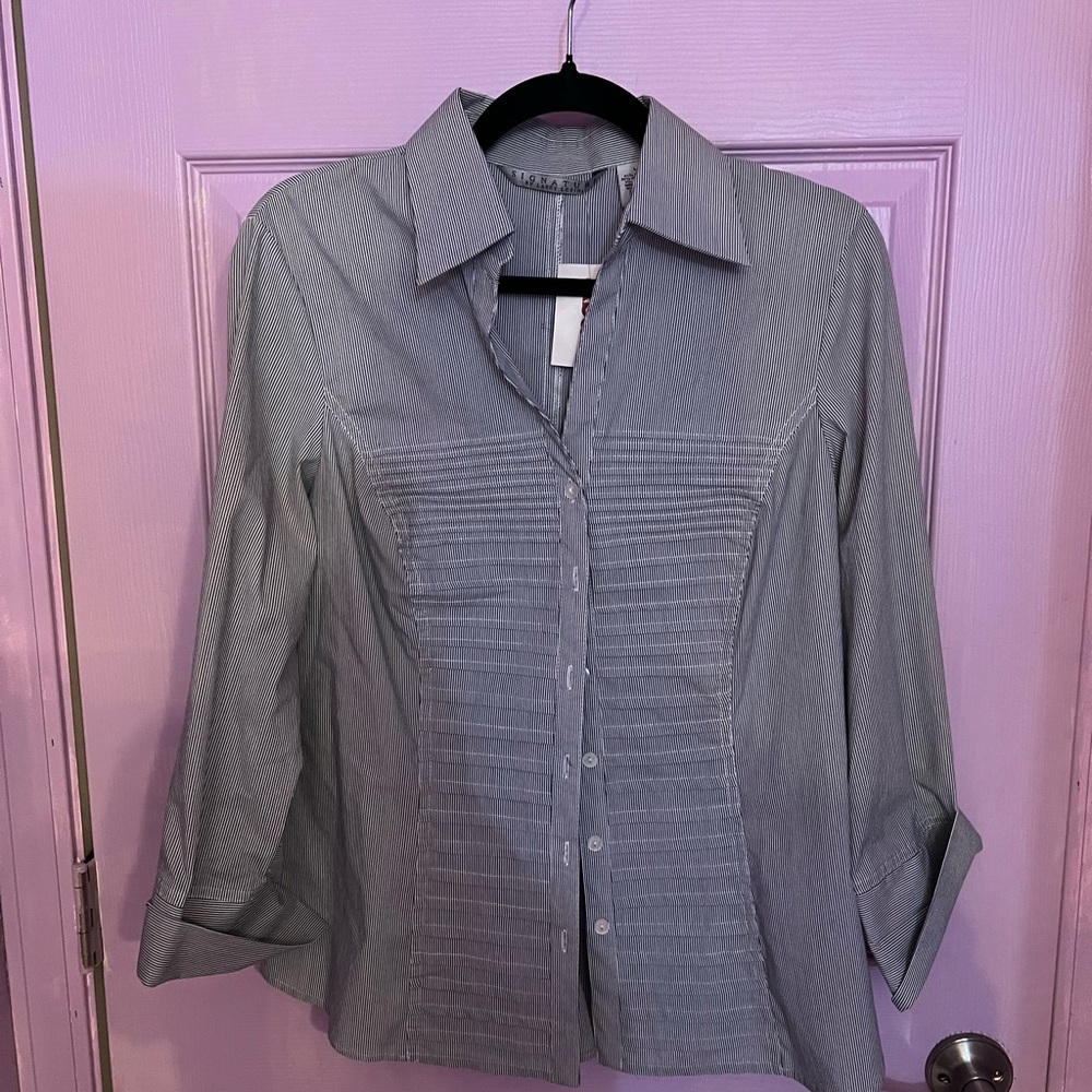 Larry Levine Striped Navy and White Dress Shirt